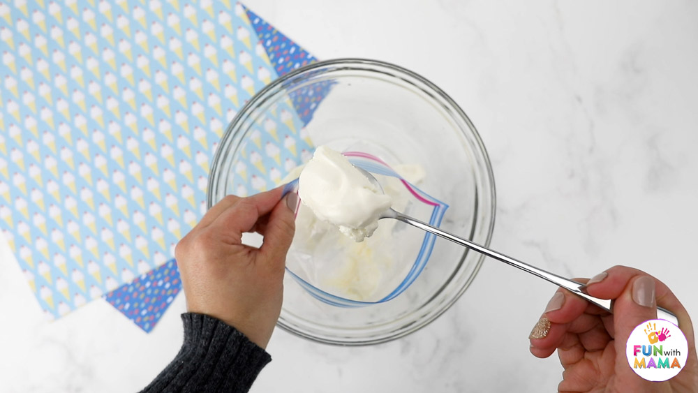 mixing the ice cream in a bag