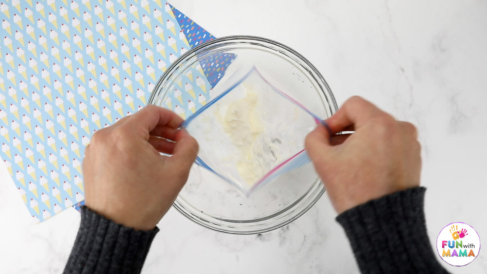 opening up the ice cream in a ziplock bag