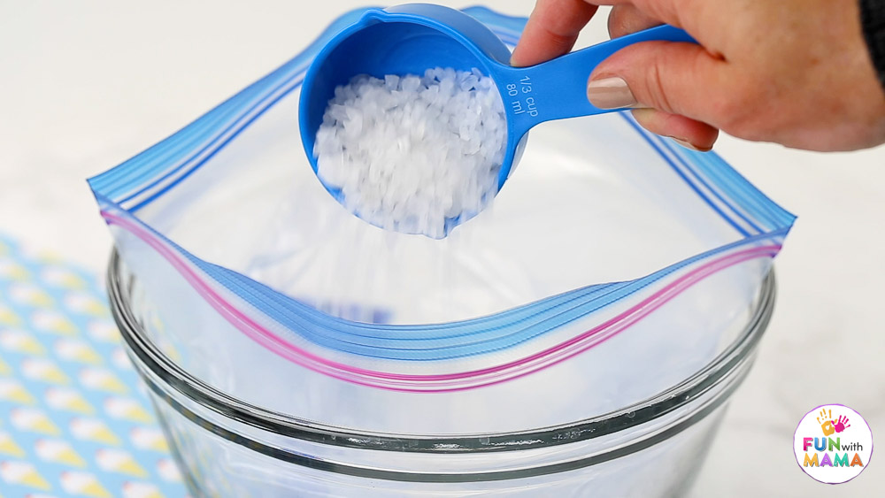 adding rock salt to the ice cream baggie