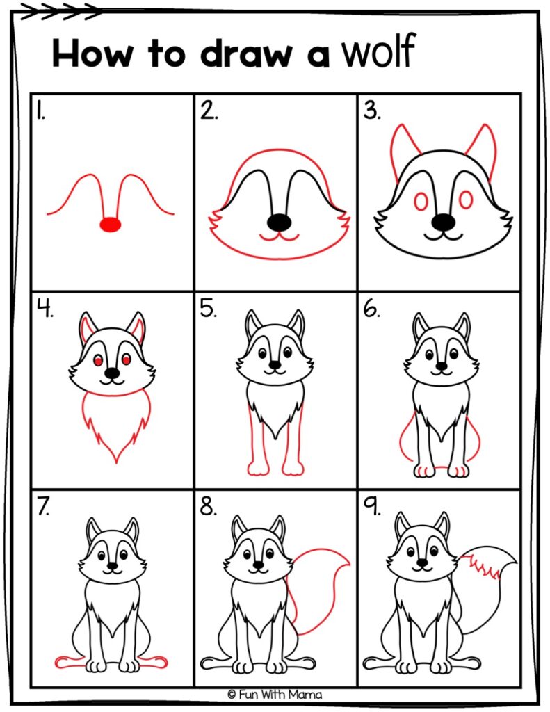 how to draw a wolf easy printable step-by-step guide