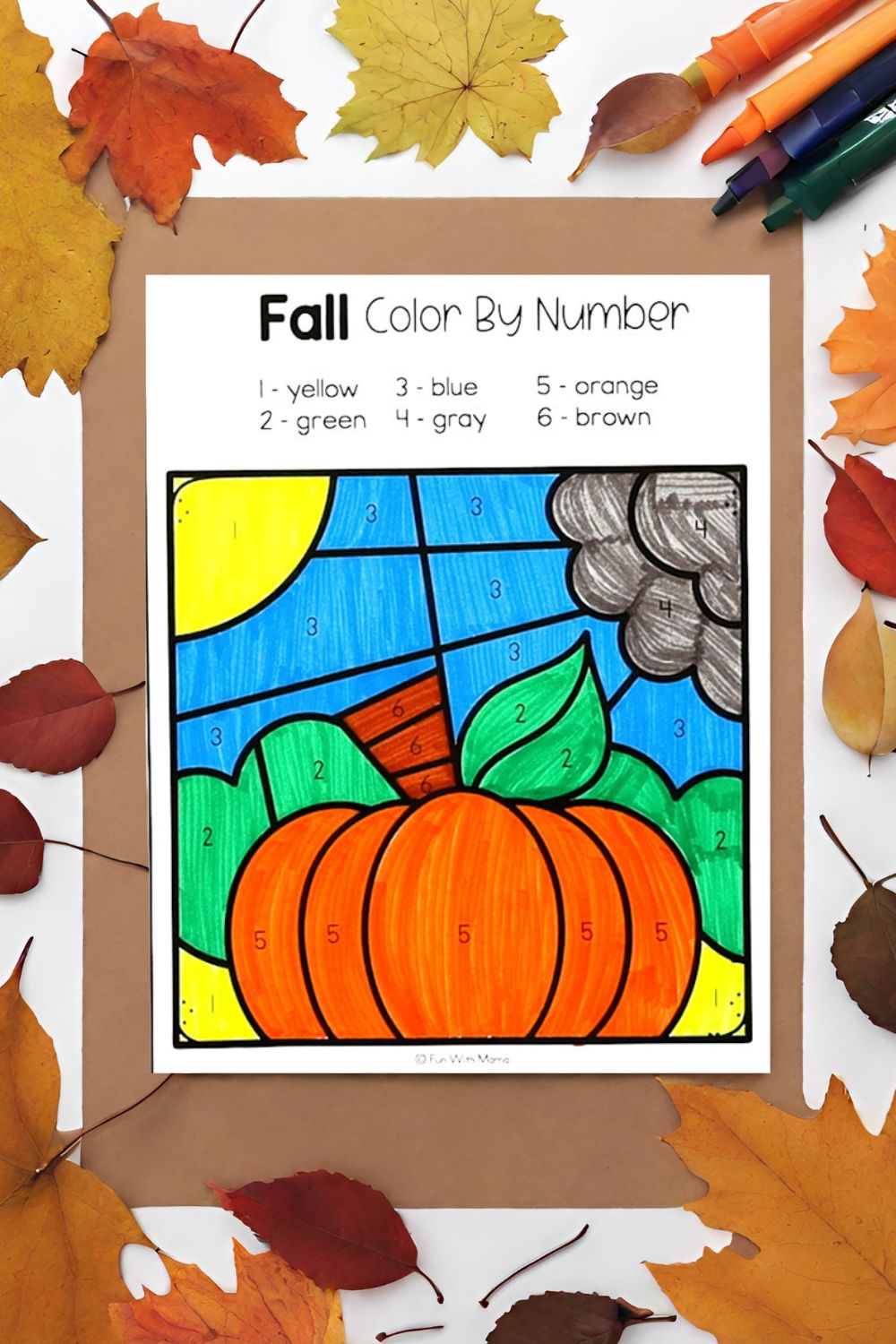 fall color by number page with a pumpkin