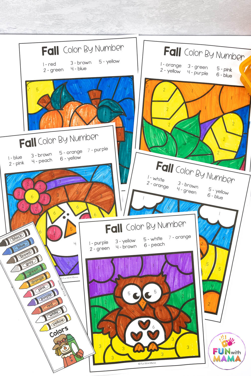 fall color by number sheets 
