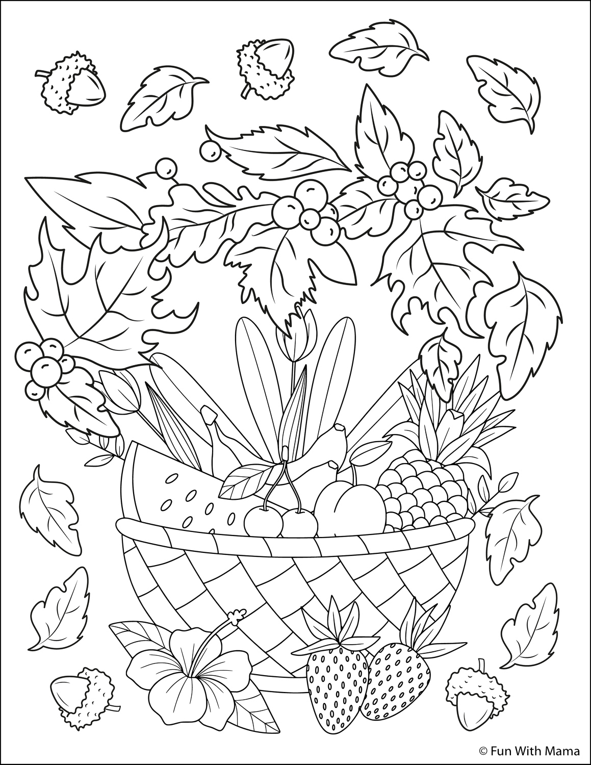 acorn and leaves coloring pages for fall