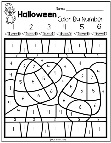 halloween color by number pages candy corn