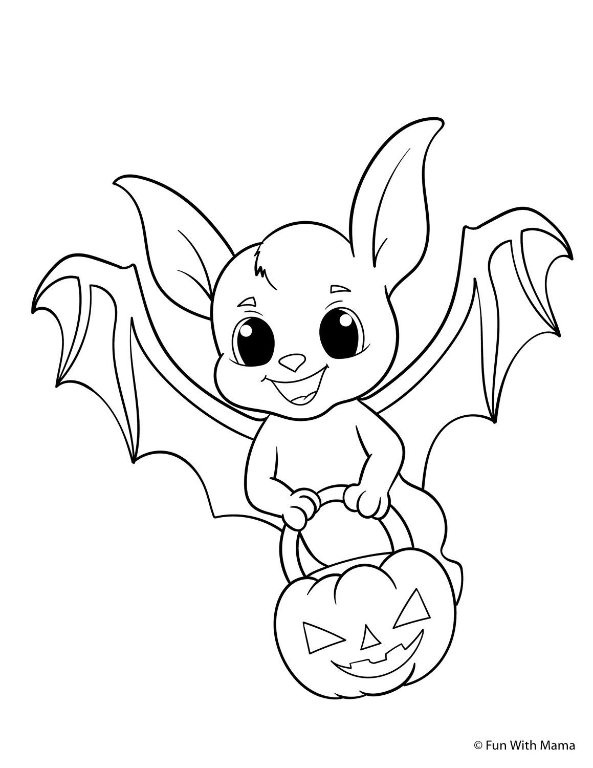 bat with pumpkin coloring page