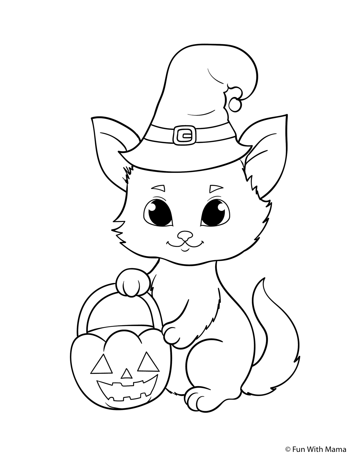 halloween coloring pages a cat with a pumpkin