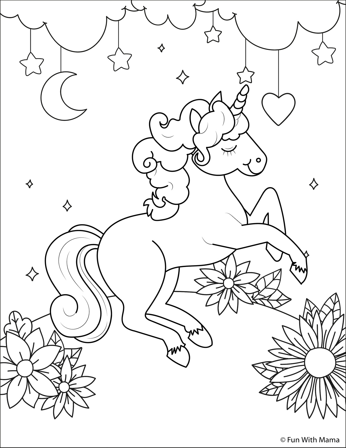 Sleeping Unicorn Coloring Page