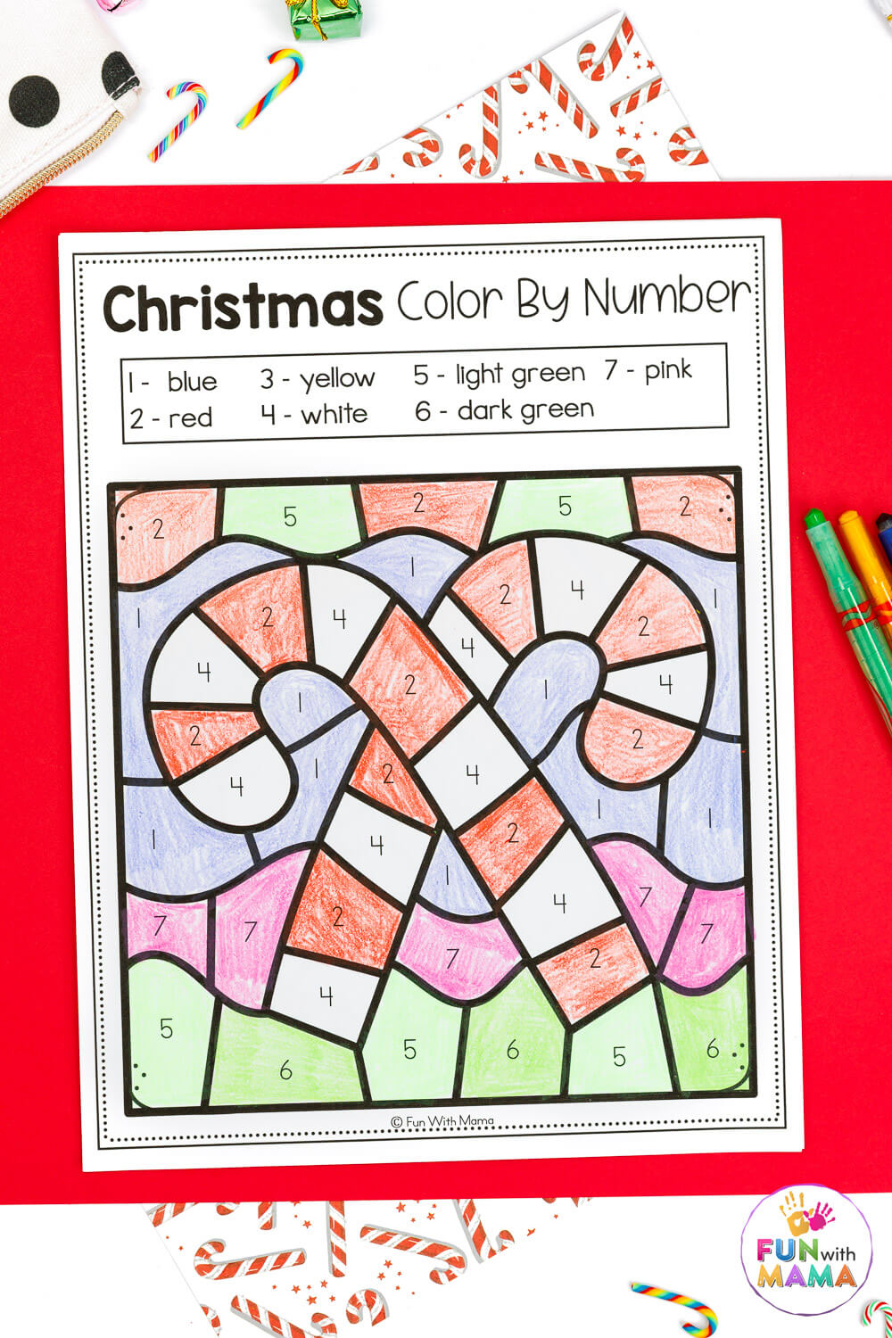Christmas color by number coloring pages candy canes