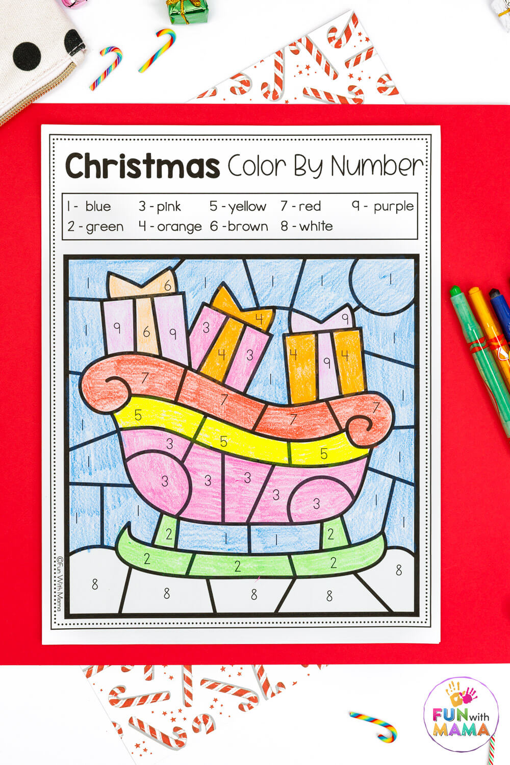 Color by number Christmas sleigh 