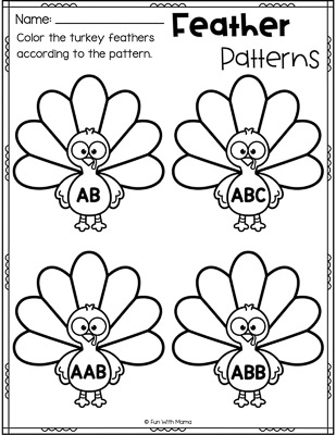 feather patterns turkey worksheet