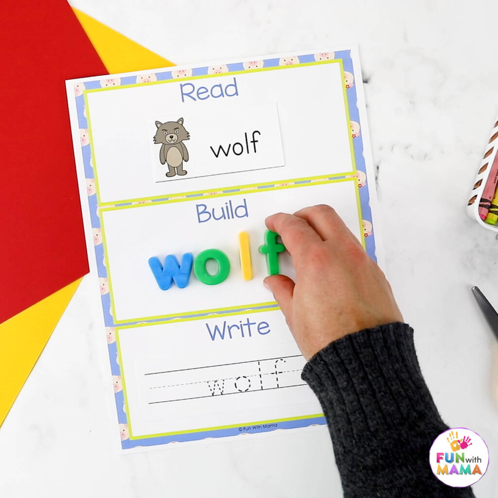 three little pigs read build write mat for the word wolf