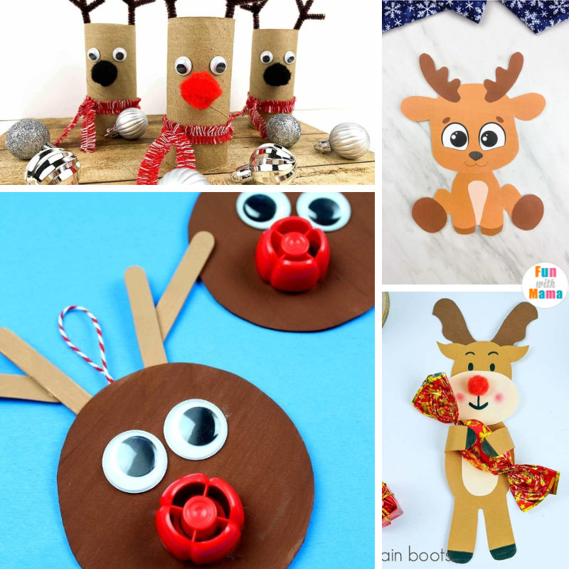 collage of reindeer crafts for kids
