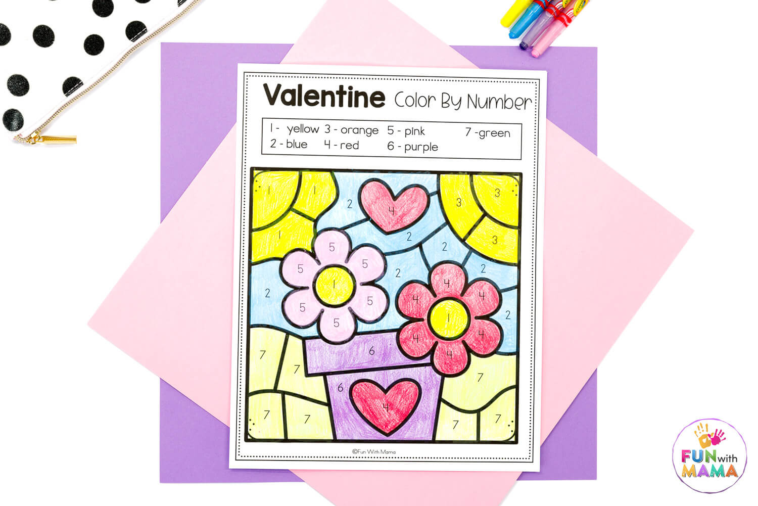 Valentines Color by Number Printables flowers