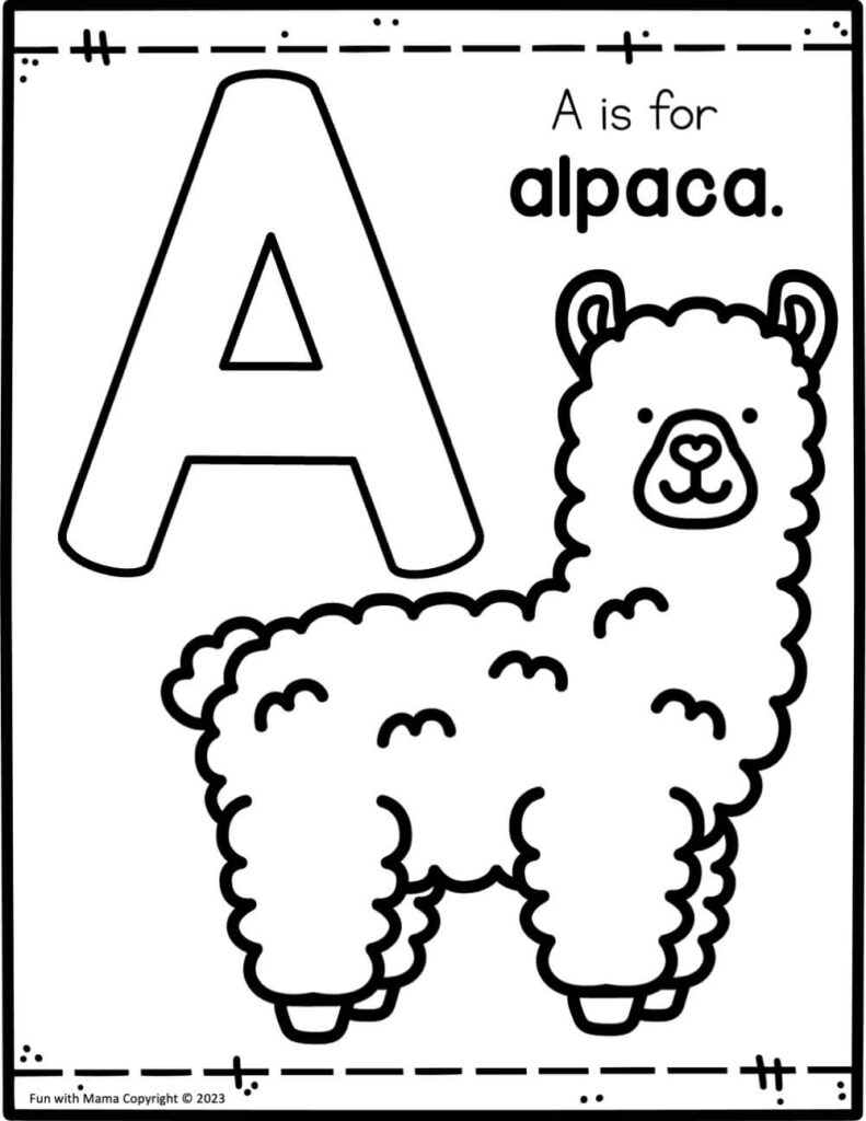 letter a worksheet alpaca