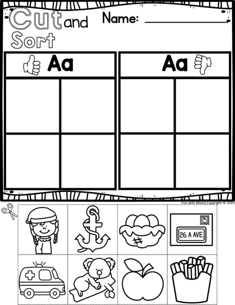 letter a worksheet cut and paste