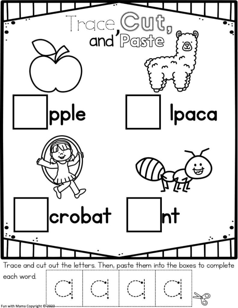 letter a worksheet trace cut and paste