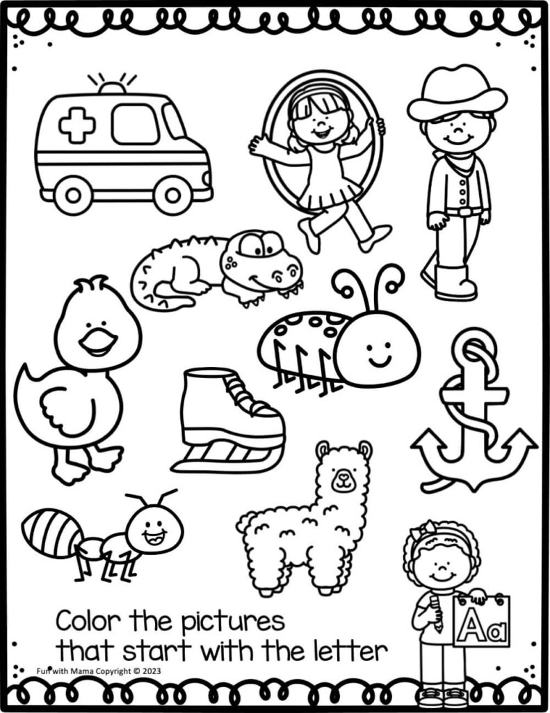 letter a worksheet color the picture