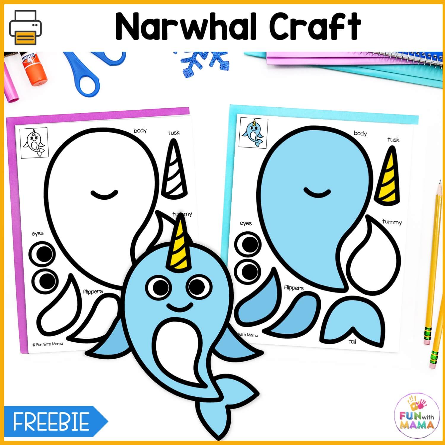 Narwhal Craft free printable 