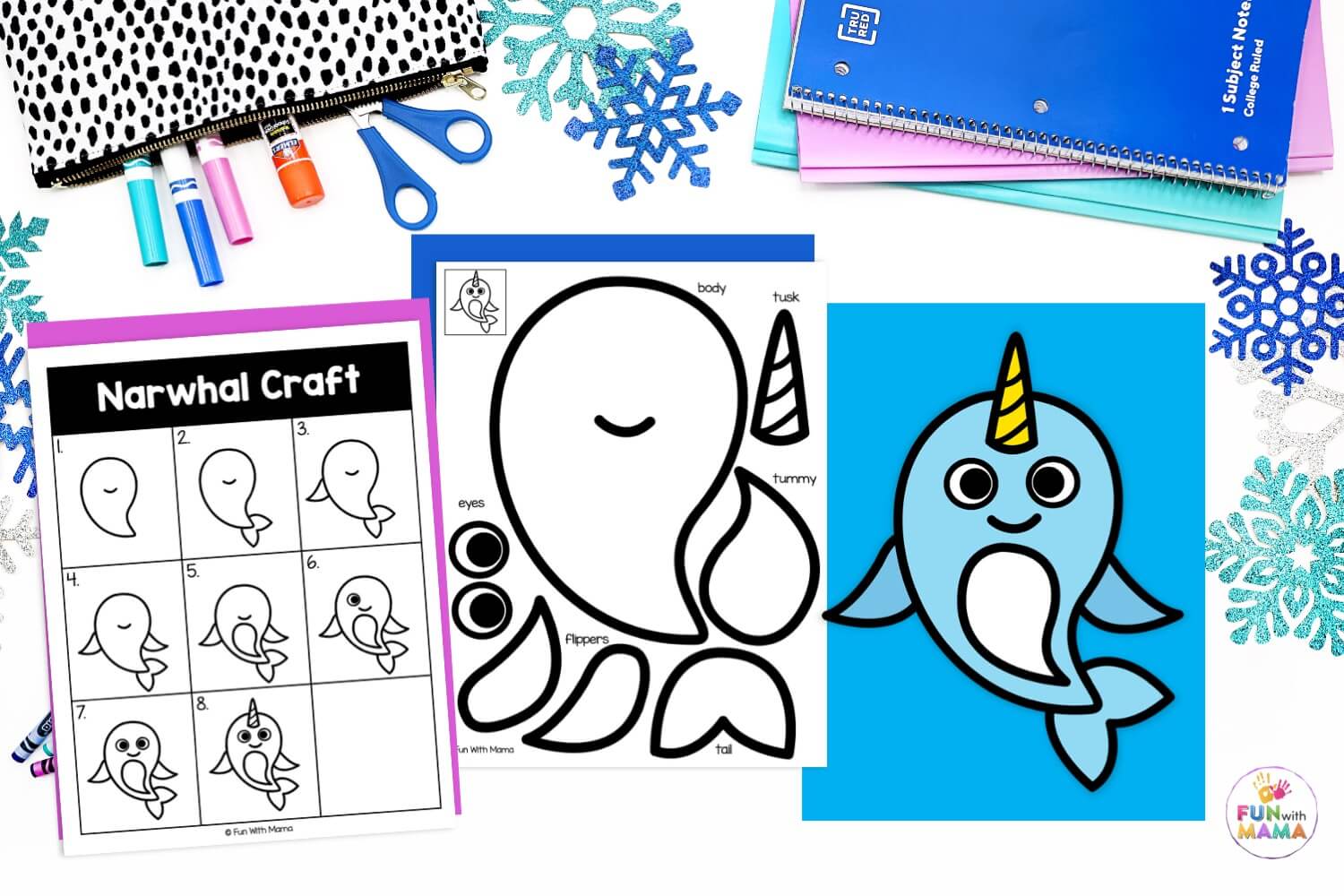 Narwhal craft free template for kids