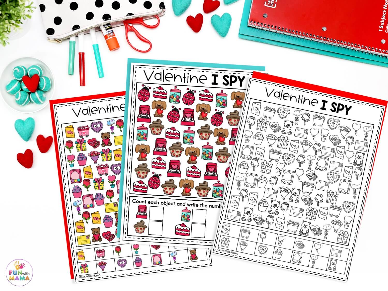 valentines i spy in black and white and color options