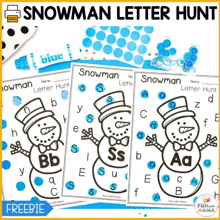 Free abc printables snowman letter hunt fun with mama