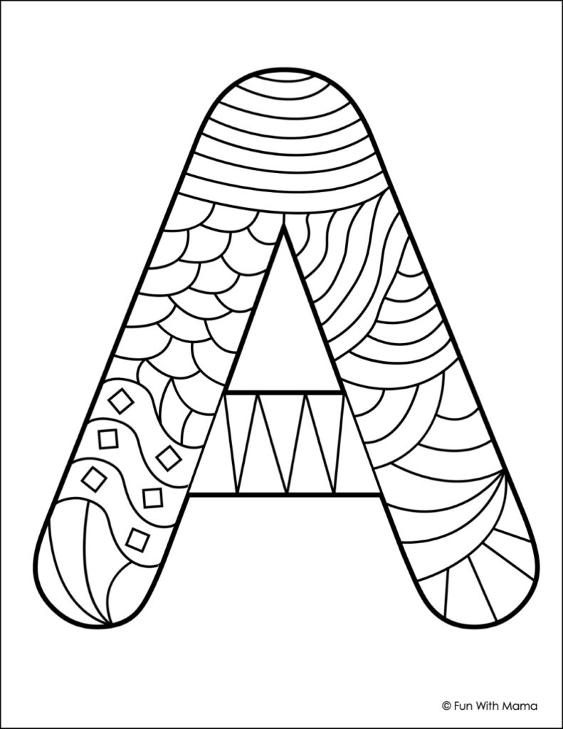 fancy patterned letter a coloring page