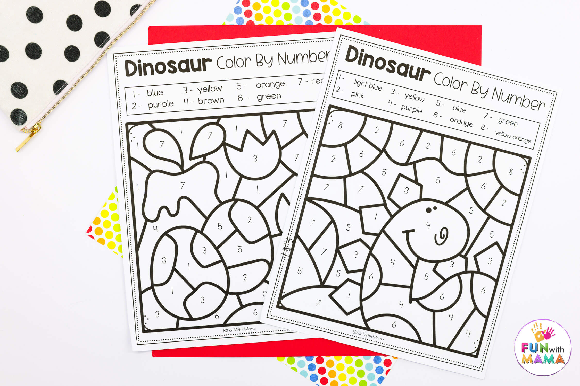 dinosaur color by number worksheets not colored in