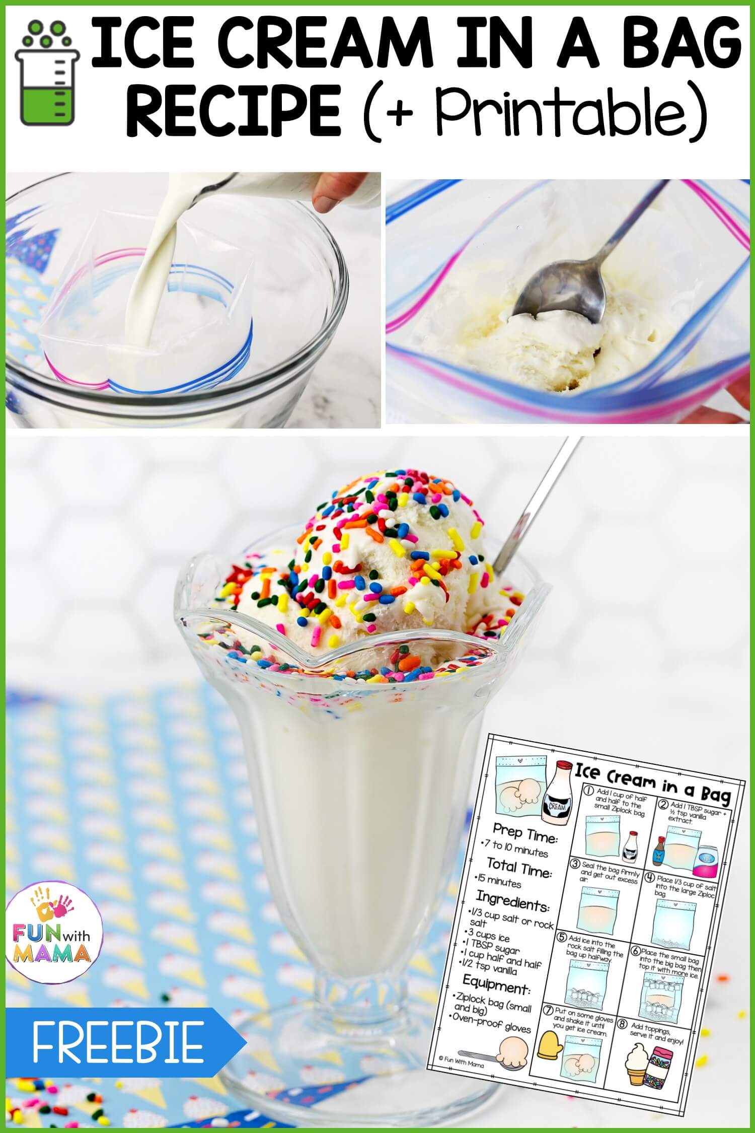 Learn how to make ice cream in a bag with this easy recipe and printable pdf