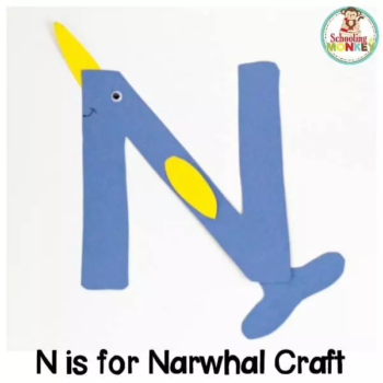 Craft of the letter N that is shaped like a Narwhal