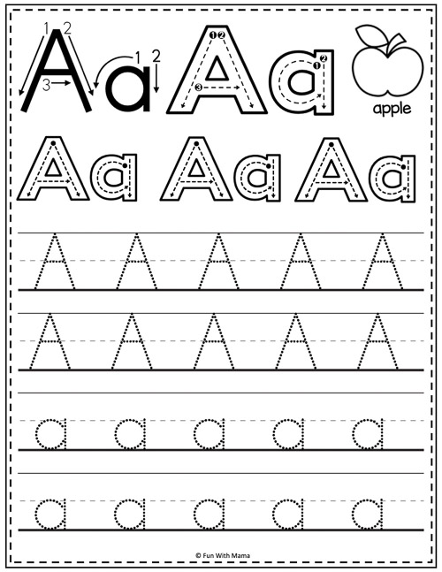 letter a tracing worksheets