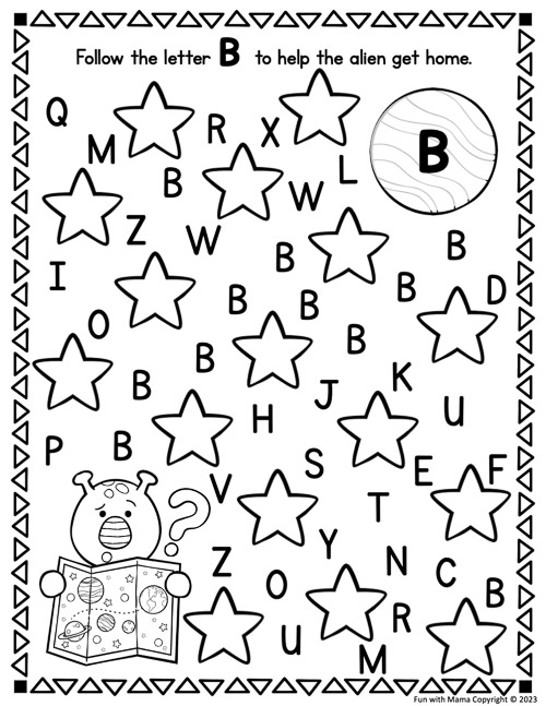 Maze-themed with follow the letter b worksheet