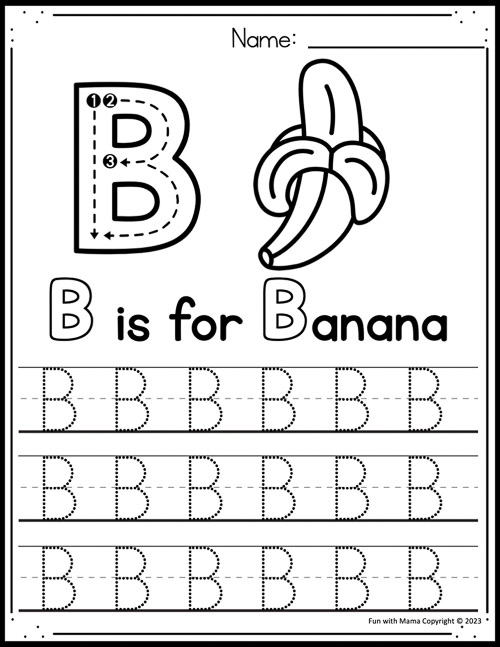 B is for banana tracing page