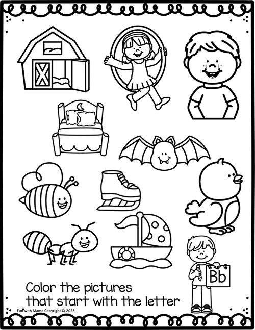 Color the picture start start with b worksheet