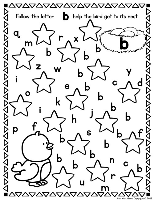 Maze-themed with follow the letter b worksheet