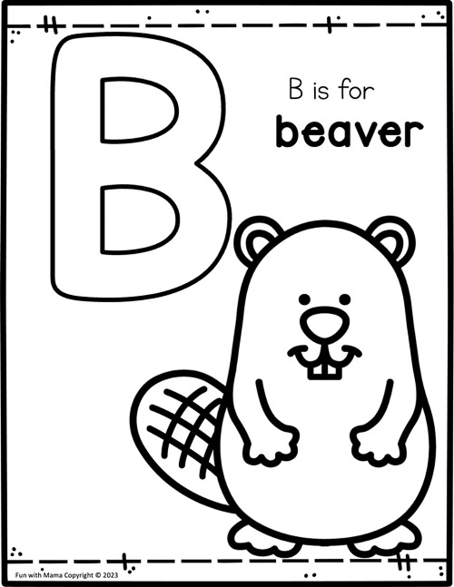 B is for beaver coloring page