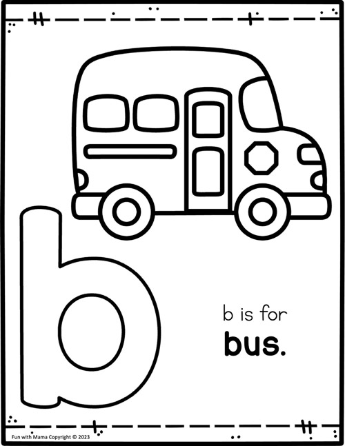 b is for bus coloring page