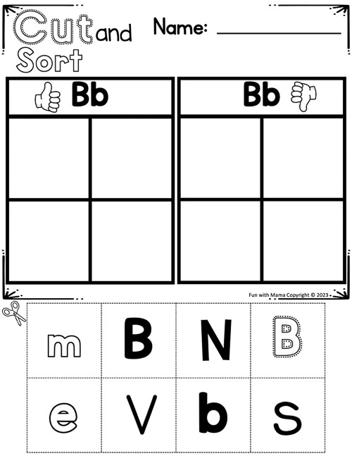 Cut and sort worksheet with thumbs up or thumbs down sections