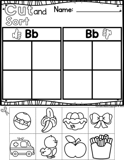 Cut and sort worksheet with thumbs up or thumbs down sections