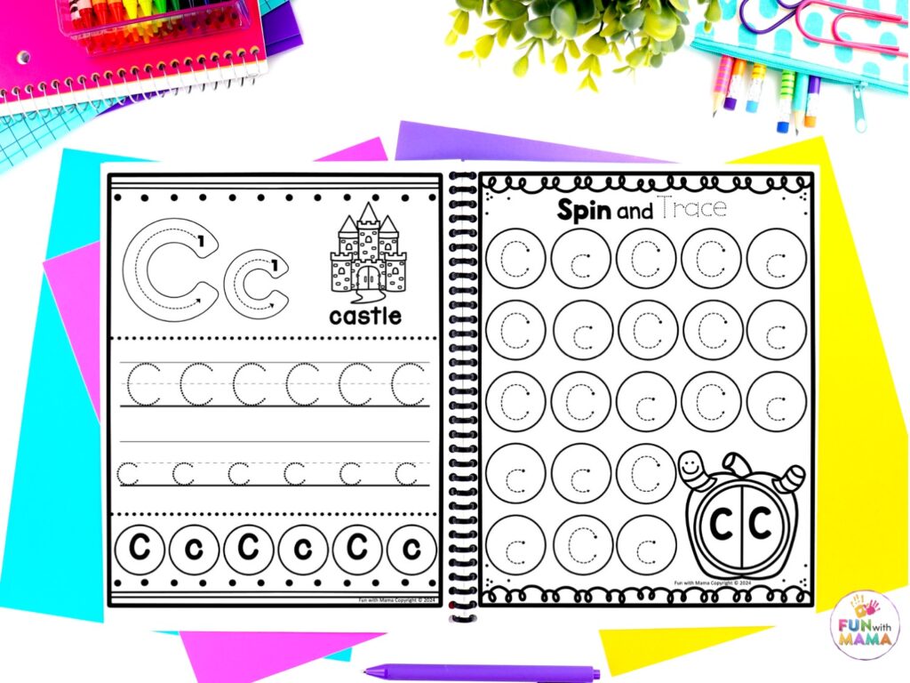 letter c worksheets, 2 tracing pages in black and white 