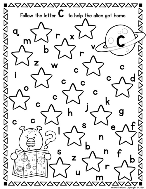 maze game letter c worksheet