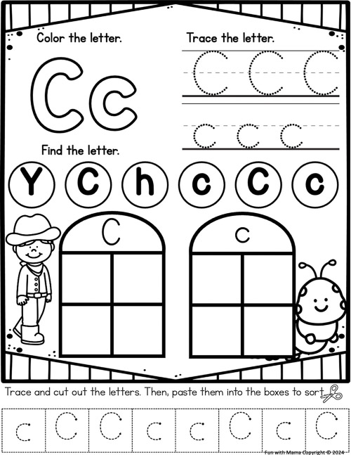 trace, cut and paste letter c worksheets