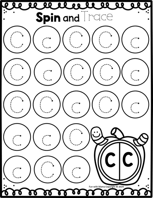 spin and trace letter c worksheet