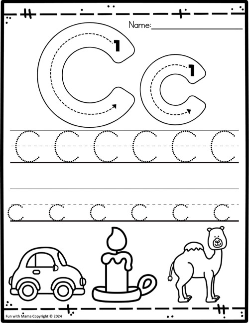 tracing practice sheet alphabet letter c 