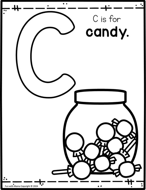 c is for candy coloring page