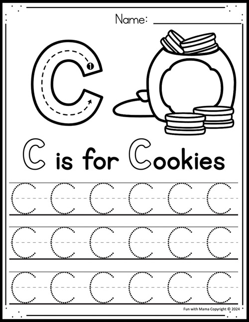 c is for cookies worksheet with tracing 