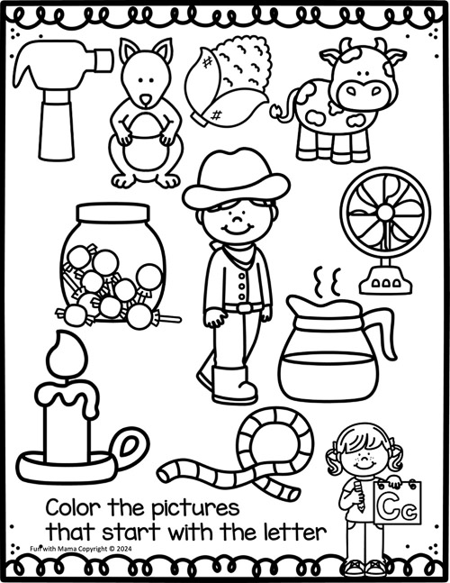 color pictures that start with letter c activity