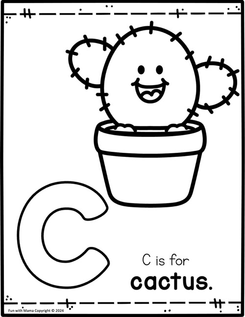 c is for cactus coloring page