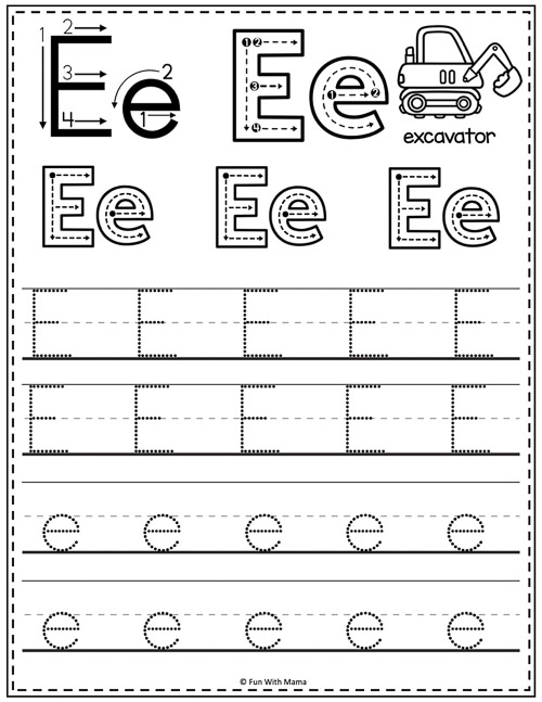 letter e tracing worksheets