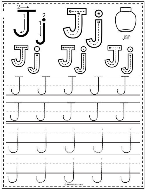 letter j tracing worksheets