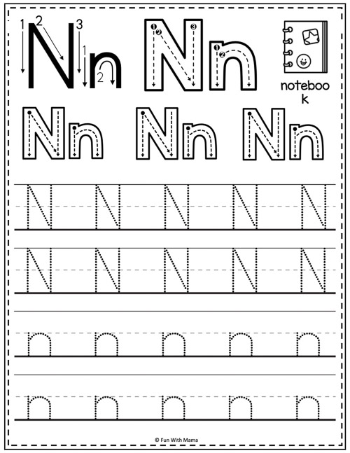 letter n tracing worksheets